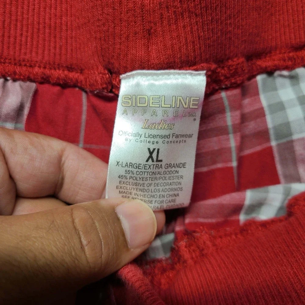 Oklahoma  Women's Pajama Pants Red Plaid Flannel Cotton Waist Size XL Rhinestone